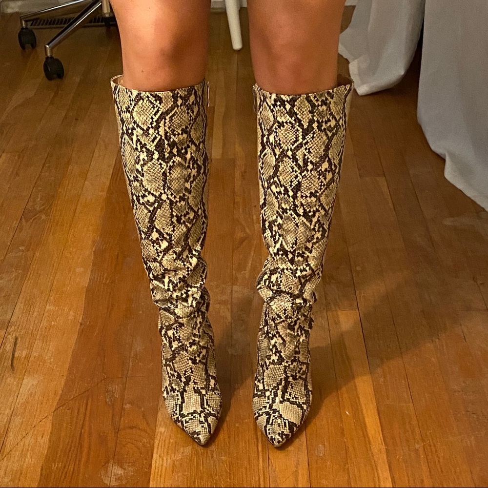 Snakeskin Boots: Heeled, Pointed Toe, Knee-High